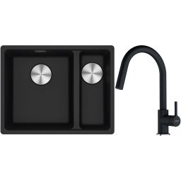 Franke Maris MRG 160-34-15SBR zlewozmywak 52x40 cm Fragranite onyx z baterią kuchenną Lina onyx (1250687265, 1150626055)