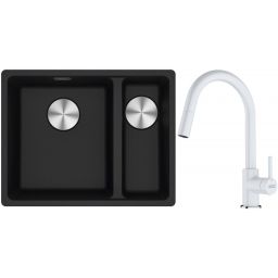 Franke Maris MRG 160-34-15SBR zlewozmywak 52x40 cm Fragranite onyx z baterią kuchenną Lina biały polarny (1250687265, 1150626081)