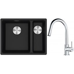 Franke Maris MRG 160-34-15SBR zlewozmywak 52x40 cm Fragranite onyx z baterią kuchenną Lina chrom (1250687265, 1150693229)