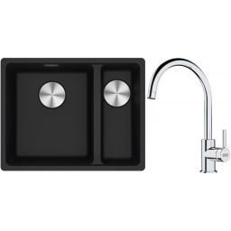 Franke Maris MRG 160-34-15SBR zlewozmywak 52x40 cm Fragranite onyx z baterią kuchenną Lina chrom (1250687265, 1150693228)