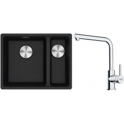 Franke Maris MRG 160-34-15SBR zlewozmywak 52x40 cm Fragranite onyx z baterią kuchenną Lina chrom (1250687265, 1150712420)