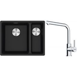 Franke Maris MRG 160-34-15SBR zlewozmywak 52x40 cm Fragranite onyx z baterią kuchenną Lina chrom (1250687265, 1150693230)