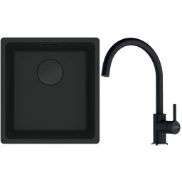 Franke Maris MRG 110-37 zlewozmywak 40x37 cm Fragranit + czarny mat z baterią kuchenną Lina onyx (1250697760, 1150626020)