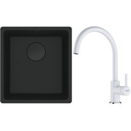Franke Maris MRG 110-37 zlewozmywak 40x37 cm Fragranit + czarny mat z baterią kuchenną Lina biały polarny (1250697760, 1150626024)