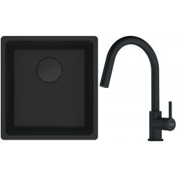 Franke Maris MRG 110-37 zlewozmywak 40x37 cm Fragranit + czarny mat z baterią kuchenną Lina (1250697760, 1150626053)