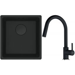 Franke Maris MRG 110-37 zlewozmywak 40x37 cm Fragranit + czarny mat z baterią kuchenną Lina onyx (1250697760, 1150626055)