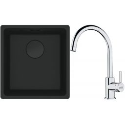 Franke Maris MRG 110-37 zlewozmywak 40x37 cm Fragranit + czarny mat z baterią kuchenną Lina chrom (1250697760, 1150693228)