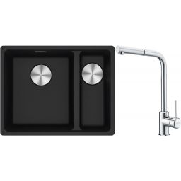 Franke Maris MRG 160-34-15SBR zlewozmywak 52x40 cm Fragranite onyx z baterią kuchenną Sirius Side chrom (1250687265, 1150668280)