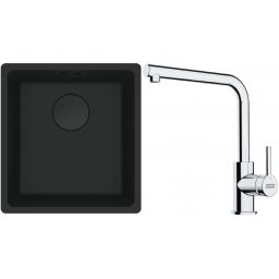Franke Maris MRG 110-37 zlewozmywak 40x37 cm Fragranit + czarny mat z baterią kuchenną Lina chrom (1250697760, 1150712420)