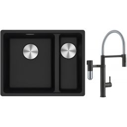 Franke Maris MRG 160-34-15SBR zlewozmywak 52x40 cm Fragranite onyx z baterią kuchenną Vital Semi-Pro czarny mat/stal (1250687265, 1200621313)