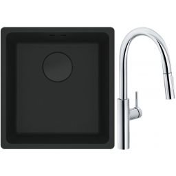 Franke Maris MRG 110-37 zlewozmywak 40x37 cm Fragranit + czarny mat z baterią kuchenną Pescara L Slide-In chrom (1250697760, 1150538940)