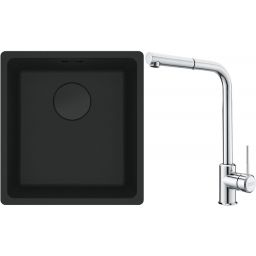 Franke Maris MRG 110-37 zlewozmywak 40x37 cm Fragranit + czarny mat z baterią kuchenną Sirius Side chrom (1250697760, 1150668280)