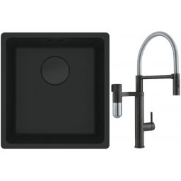 Franke Maris MRG 110-37 zlewozmywak 40x37 cm Fragranit + czarny mat z baterią kuchenną Vital Semi-Pro czarny mat/stal (1250697760, 1200621313)