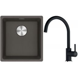 Franke Maris MRG 110-37 zlewozmywak granitowy 43x40 cm łupkowy szary z baterią kuchenną Lina onyx (1250716374, 1150626020)