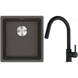 Franke Maris MRG 110-37 zlewozmywak granitowy 43x40 cm łupkowy szary z baterią kuchenną Lina onyx (1250716374, 1150626055)