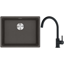 Franke Maris MRG 110-52 zlewozmywak granitowy 55,3x43,3 cm łupkowy szary z baterią kuchenną Lina czarny mat (1250716375, 1150626019)