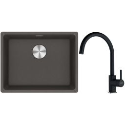Franke Maris MRG 110-52 zlewozmywak granitowy 55,3x43,3 cm łupkowy szary z baterią kuchenną Lina onyx (1250716375, 1150626020)