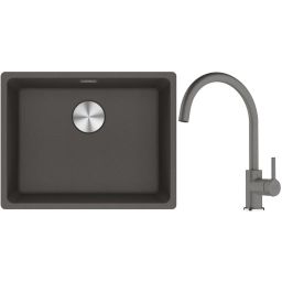 Franke Maris MRG 110-52 zlewozmywak granitowy 55,3x43,3 cm łupkowy szary z baterią kuchenną Lina kamienny szary (1250716375, 1150626022)