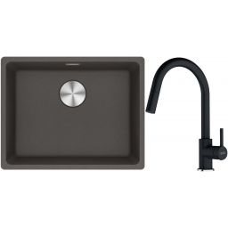 Franke Maris MRG 110-52 zlewozmywak granitowy 55,3x43,3 cm łupkowy szary z baterią kuchenną Lina onyx (1250716375, 1150626055)