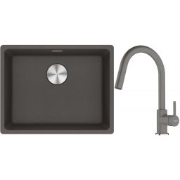 Franke Maris MRG 110-52 zlewozmywak granitowy 55,3x43,3 cm łupkowy szary z baterią kuchenną Lina kamienny szary (1250716375, 1150626057)