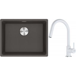Franke Maris MRG 110-52 zlewozmywak granitowy 55,3x43,3 cm łupkowy szary z baterią kuchenną Lina biały polarny (1250716375, 1150626081)