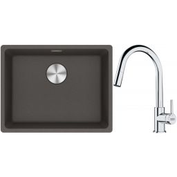 Franke Maris MRG 110-52 zlewozmywak granitowy 55,3x43,3 cm łupkowy szary z baterią kuchenną Lina chrom (1250716375, 1150693229)