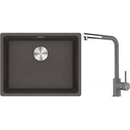 Franke Maris MRG 110-52 zlewozmywak granitowy 55,3x43,3 cm łupkowy szary z baterią kuchenną Sirius Side chrom (1250716375, 1150668280)