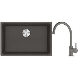 Franke Maris MRG 110-62 zlewozmywak granitowy 65,3x43,3 cm łupkowy szary z baterią kuchenną Lina kamienny szary (1250716376, 1150626022)