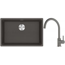 Franke Maris zlewozmywak granitowy 65,3x43,3 cm łupkowy szary z baterią kuchenną Lina kamienny szary (1250716376, 1150626022)