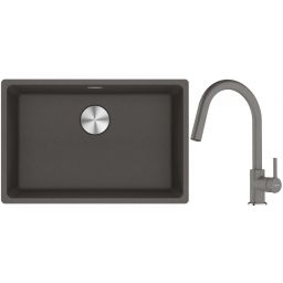 Franke Maris zlewozmywak granitowy 65,3x43,3 cm łupkowy szary z baterią kuchenną Lina kamienny szary (1250716376, 1150626057)