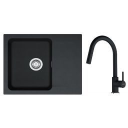 Zestaw Franke Orion zlewozmywak granitowy 62x50 cm z baterią kuchenną Lina Pull-Out onyx (1140286441, 1150626055)
