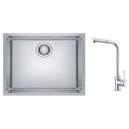 Zestaw Franke Maris zlewozmywak stalowy 50x40 cm z baterią kuchenną Sirius Side jedwab/ chrom (1220543996, 1150668280)