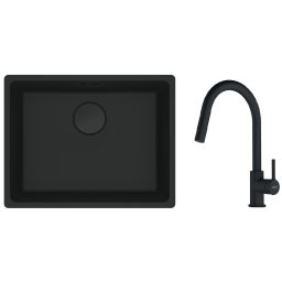 Zestaw Franke Maris zlewozmywak granitowy 52x40 cm z baterią kuchenną Pull-Out czarny mat (1250697759, 1150626053)