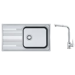 Zestaw Franke Smart zlewozmywak stalowy 86x50 cm z baterią kuchenną Sirius Side len/chrom (1010368324, 1150668280)