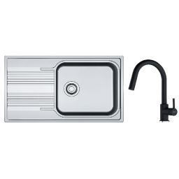 Zestaw Franke Smart  zlewozmywak stalowy 86x50 cm z baterią kuchenną Lina Pull-Out len/onyx (1010368324, 1150626055)