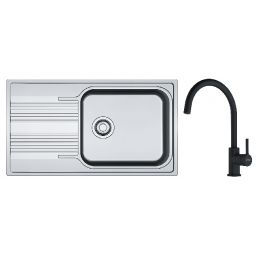 Zestaw Franke Smart zlewozmywak stalowy 86x50 cm z baterią kuchenną Lina XL len/czarny mat (1010368324, 1150626019)