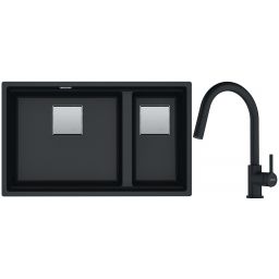 Franke Kanon KNG 120 zlewozmywak 76x46 cm Fragranite onyx z baterią kuchenną Lina Pull-Out czarny mat (1250528636, 1150626053)