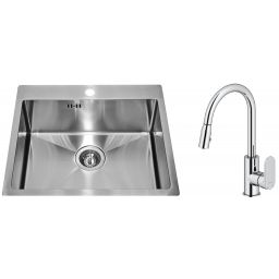 Zestaw Alveus Concept 10 zlewozmywak stalowy 54x48 cm z baterią kuchenną Oltens Lista satyna/chrom (1124382, 35202100)