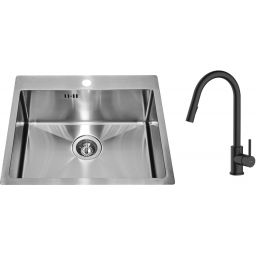Zestaw Alveus Concept 10 zlewozmywak stalowy 54x48 cm z baterią kuchenną Oltens Litla satyna/czarny mat (1124382, 35204300)