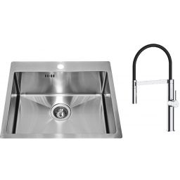 Zestaw Alveus Concept 10 zlewozmywak stalowy 54x48 cm z baterią kuchenną Oltens Borga satyna/chrom/czarny (1124382, 35207100)