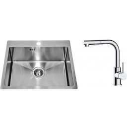 Zestaw Alveus Concept 10 zlewozmywak stalowy 54x48 cm z baterią kuchenną Oltens Myvat satyna/chrom (1124382, 35205100)