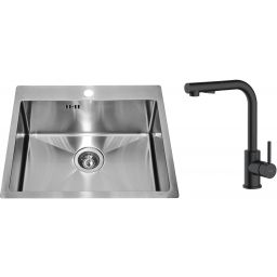 Zestaw Alveus Concept 10 zlewozmywak stalowy 54x48 cm z baterią kuchenną Oltens Myvat satyna/czarny mat (1124382, 35205300)