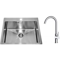 Zestaw Alveus Concept 10 zlewozmywak stalowy 54x48 cm z baterią kuchenną Oltens Skafta satyna/chrom (1124382, 35206100)