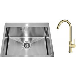 Zestaw Alveus Concept 10 zlewozmywak stalowy 54x48 cm z baterią kuchenną Oltens Skafta satyna/złoty połysk (1124382, 35206800)