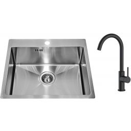 Zestaw Alveus Concept 10 zlewozmywak stalowy 54x48 cm z baterią kuchenną Oltens Skafta satyna/czarny mat (1124382, 35206300)