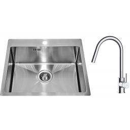 Zestaw Alveus Concept 10 zlewozmywak stalowy 54x48 cm z baterią kuchenną Oltens Litla satyna/chrom (1124382, 35204100)