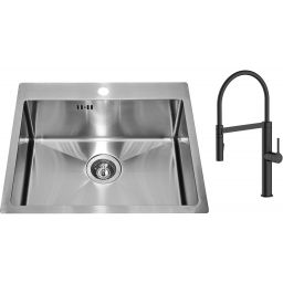 Zestaw Alveus Concept 10 zlewozmywak stalowy 54x48 cm z baterią kuchenną Oltens Borga satyna/czarny mat (1124382, 35207300)