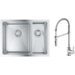 Zestaw Grohe K700 zlewozmywak 59,5x45 cm z baterią kuchenną Oltens Duf stal szlachetna/chrom (31577SD1, 35203100)