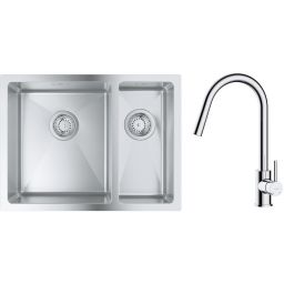 Zestaw Grohe K700 zlewozmywak 59,5x45 cm z baterią kuchenną Oltens Litla stal szlachetna/chrom (31577SD1, 35204100)