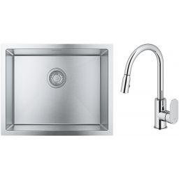 Zestaw Grohe K700 zlewozmywak 55x45 cm z baterią kuchenną Oltens Lista stal szlachetna/chrom (35202100, 31726SD0)